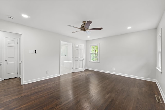 5516 Sycamore Grove Ln, Memphis, TN 38120 - unfurnished room featuring ceiling fan, baseboards, dark wood-style flooring, and recessed lighting