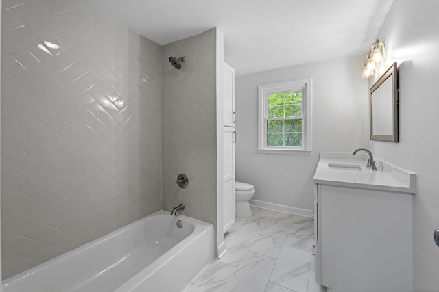 5516 Sycamore Grove Ln, Memphis, TN 38120 - full bathroom with toilet, bathing tub / shower combination, vanity, marble finish flooring, and baseboards