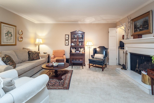 6932 Midhurst Rd Unit 6932, Memphis, TN 38119 - carpeted living area featuring crown molding and a fireplace with raised hearth