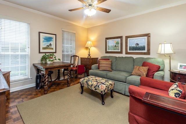 6932 Midhurst Rd Unit 6932, Memphis, TN 38119 - living room featuring crown molding and ceiling fan