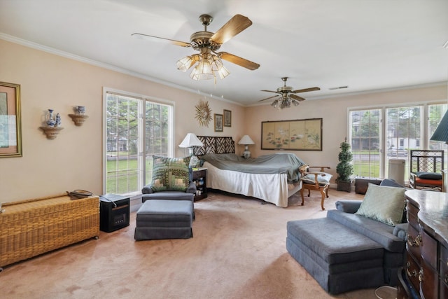 4948 Roane Rd, Memphis, TN 38117 - bedroom with ornamental molding, multiple windows, carpet, and ceiling fan
