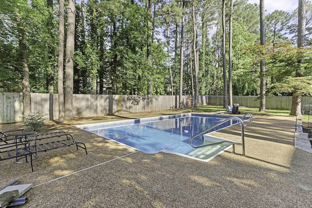 view of pool with a fenced backyard, a patio area, and a diving board