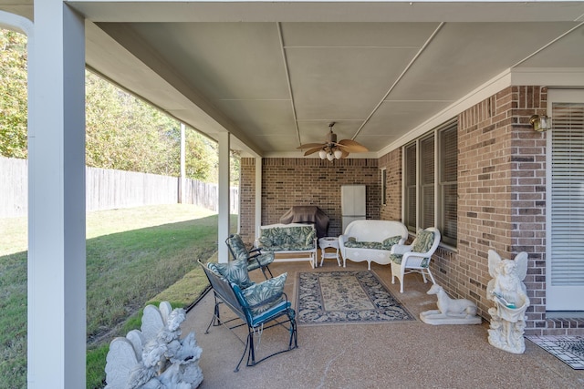 view of patio / terrace featuring ceiling fan and outdoor lounge area