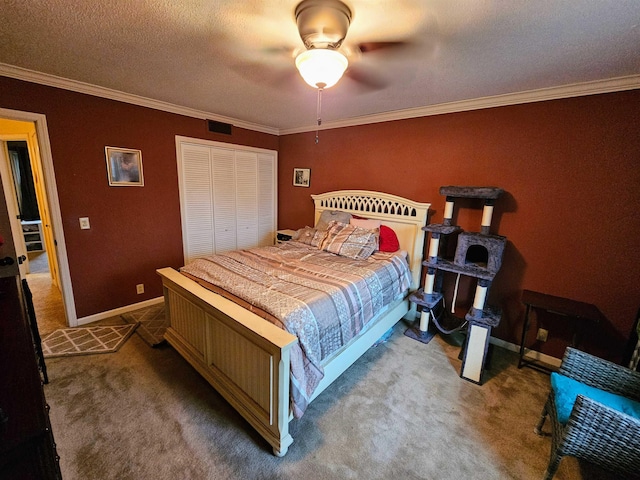 1212 Bristol Dr Unit 1212, Memphis, TN 38119 - bedroom featuring carpet, crown molding, baseboards, a closet, and a ceiling fan