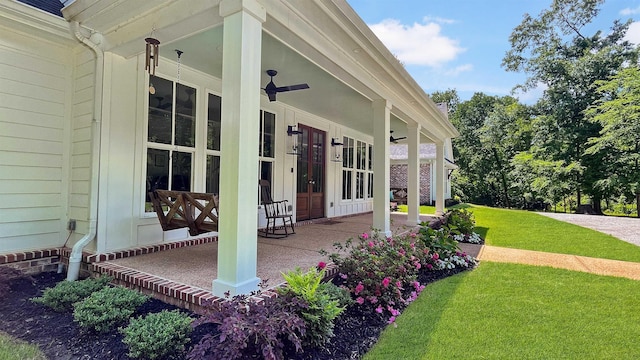 335 Blain St, Rossville, TN 38066 - view of patio / terrace with a porch, ceiling fan, and french doors