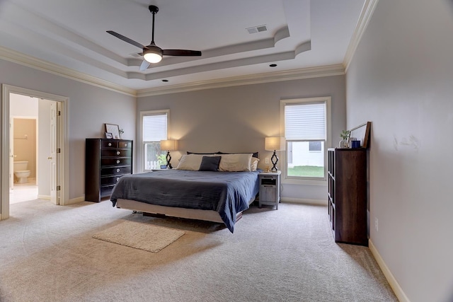 1917 Steeplebrook Cv, Cordova, TN 38016 - bedroom with a raised ceiling, light carpet, multiple windows, and crown molding