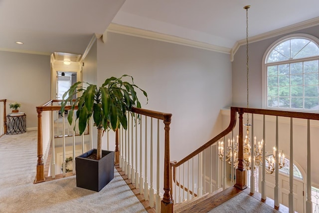 1917 Steeplebrook Cv, Cordova, TN 38016 - staircase featuring crown molding and carpet flooring