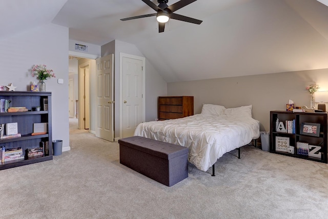 1917 Steeplebrook Cv, Cordova, TN 38016 - bedroom featuring carpet flooring, vaulted ceiling, and ceiling fan