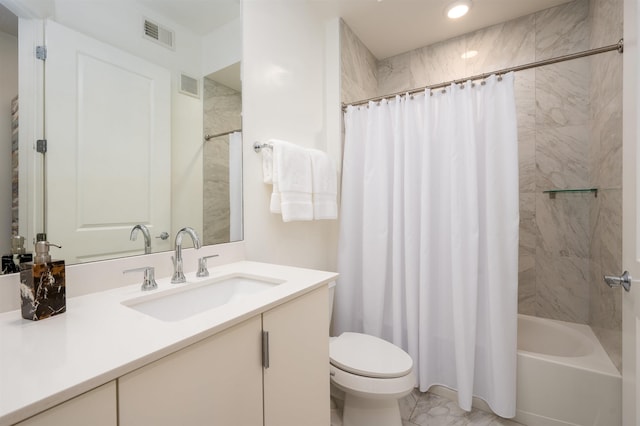 717 S Riverside Dr Unit 1203, Memphis, TN 38103 - full bathroom featuring toilet, shower / bath combo, recessed lighting, vanity, and marble look tile flooring