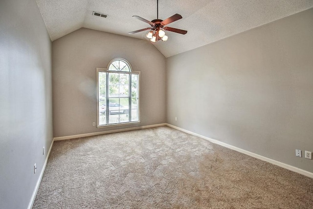 1563 Sutton Meadow Ln, Cordova, TN 38016 - carpeted empty room with ceiling fan, lofted ceiling, a textured ceiling, and baseboards
