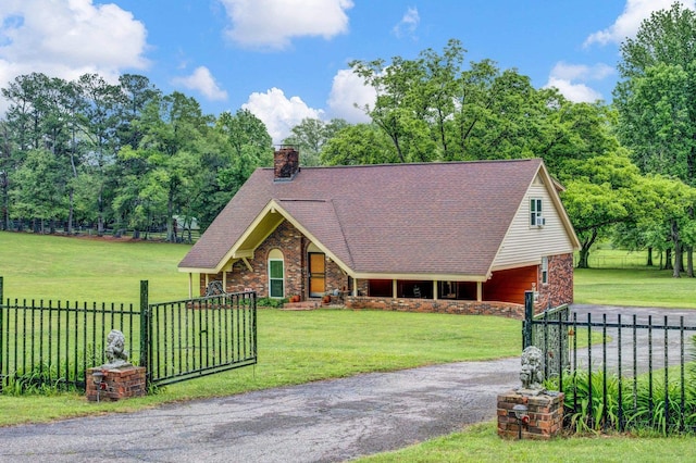6331 Twin Oaks Dr, Millington, TN 38053 - view of front of house featuring gravel driveway, stone siding, a chimney, and roof with shingles