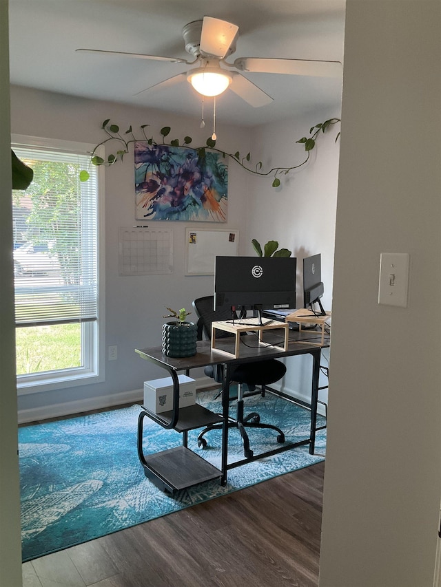 6288 Martinwest Dr, Millington, TN 38053 - home office featuring wood finished floors, a ceiling fan, and baseboards