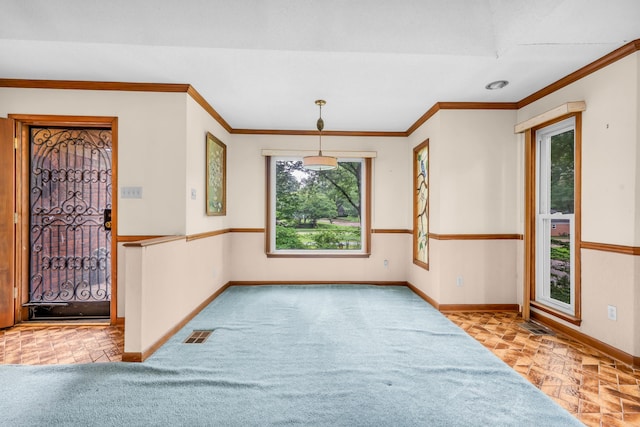 6196 Ivanhoe Cv, Bartlett, TN 38134 - spare room featuring baseboards, ornamental molding, and carpet flooring