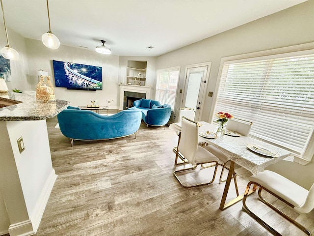 1210 Sanbyrn Dr, Cordova, TN 38018 - dining space featuring wood finished floors, a tile fireplace, and baseboards