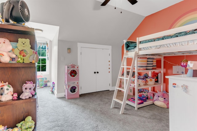 185 Alexander St, Memphis, TN 38111 - bedroom featuring carpet, lofted ceiling, baseboards, a ceiling fan, and a closet
