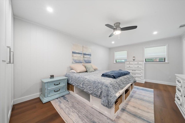 4539 Kings Park Rd, Memphis, TN 38117 - bedroom featuring dark wood-type flooring, baseboards, and a ceiling fan