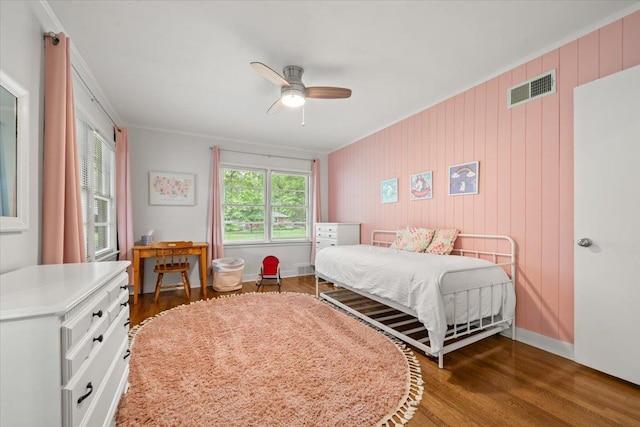 4539 Kings Park Rd, Memphis, TN 38117 - bedroom with ornamental molding, wood finished floors, and a ceiling fan