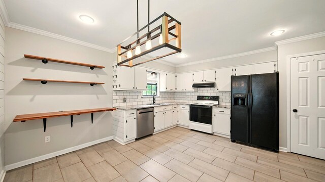 979 Ray Bluff Rd, Millington, TN 38053 - kitchen featuring black fridge with ice dispenser, electric range, stainless steel dishwasher, a sink, and under cabinet range hood