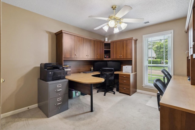 3187 Valley Lake Dr, Bartlett, TN 38135 - office space featuring ceiling fan, light colored carpet, baseboards, and a textured ceiling