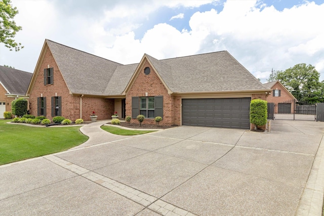 3187 Valley Lake Dr, Bartlett, TN 38135 - view of front of property featuring brick siding, roof with shingles, driveway, a garage, and a gate