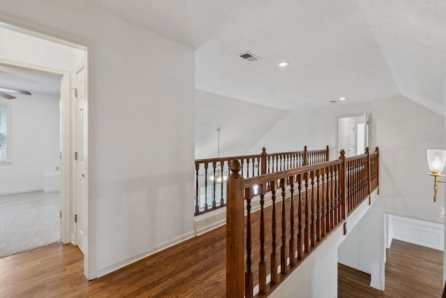 3187 Valley Lake Dr, Bartlett, TN 38135 - corridor featuring an upstairs landing, wood finished floors, and lofted ceiling