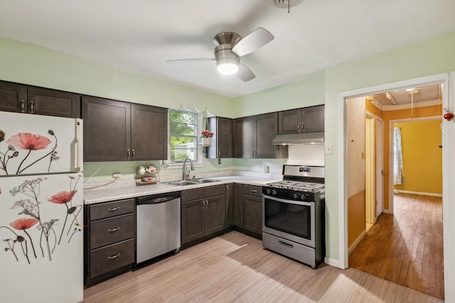 4381 Embassy Dr, Memphis, TN 38108 - kitchen featuring stainless steel appliances, under cabinet range hood, a sink, and light wood finished floors