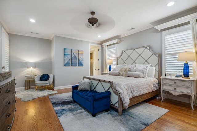 215 Ivy Grove Ln, Collierville, TN 38017 - bedroom with wood finished floors, ornamental molding, baseboards, recessed lighting, and ceiling fan