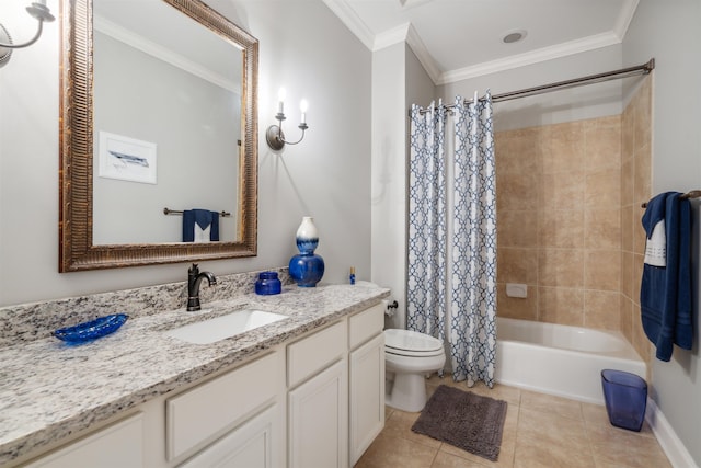 215 Ivy Grove Ln, Collierville, TN 38017 - full bathroom with toilet, crown molding, tile patterned flooring, vanity, and shower / bath combo