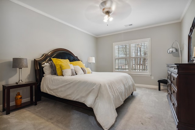 215 Ivy Grove Ln, Collierville, TN 38017 - bedroom featuring light carpet, ornamental molding, baseboards, and ceiling fan