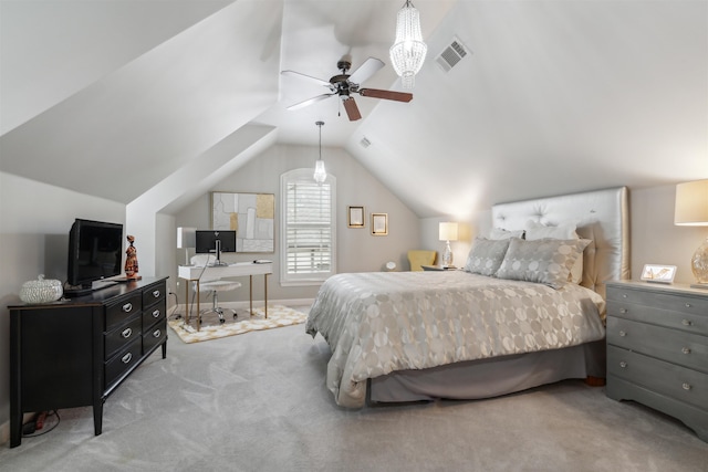 215 Ivy Grove Ln, Collierville, TN 38017 - carpeted bedroom with a desk, lofted ceiling, and ceiling fan