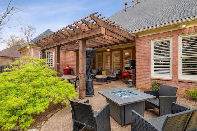 215 Ivy Grove Ln, Collierville, TN 38017 - view of patio featuring a pergola and an outdoor living space with a fire pit