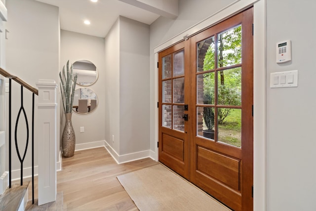 787 Pearson Oaks Dr, Collierville, TN 38017 - entryway with light wood finished floors, baseboards, french doors, and recessed lighting