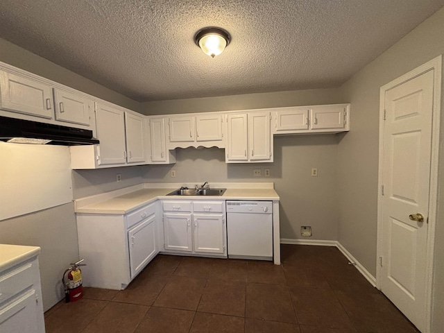 4334 Cleopatra Rd, Unicorp/Memphis, TN 38128 - kitchen featuring white dishwasher, a sink, under cabinet range hood, white cabinetry, and a textured ceiling