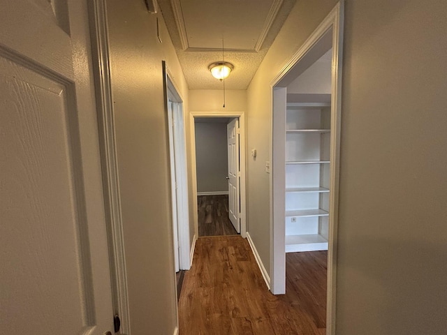 4334 Cleopatra Rd, Unicorp/Memphis, TN 38128 - hallway with attic access, dark wood-style flooring, and baseboards