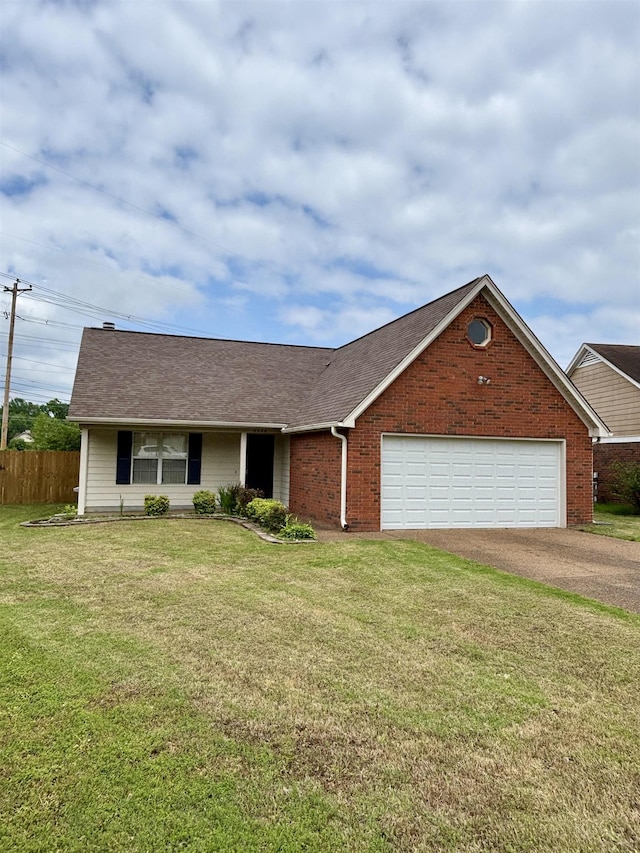view of front facade with asphalt driveway, an attached garage, and brick siding