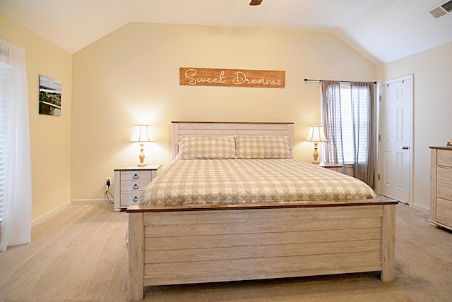 1342 Harbor Park Dr, Memphis, TN 38103 - bedroom featuring lofted ceiling, light colored carpet, baseboards, and ceiling fan