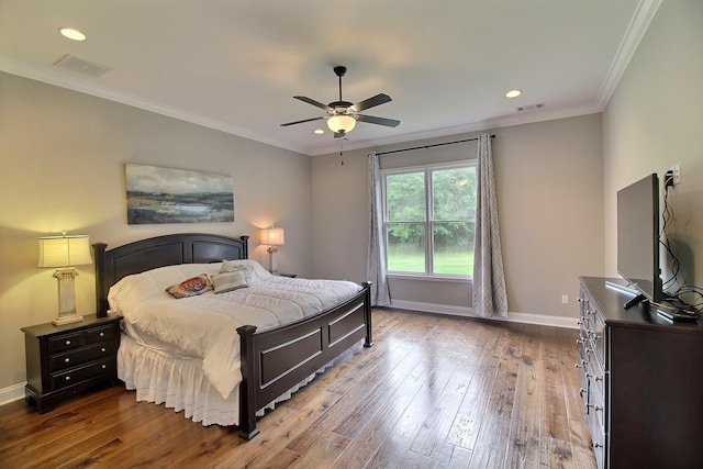 75 Windgrove Cv, Piperton, TN 38017 - bedroom featuring baseboards, hardwood / wood-style flooring, recessed lighting, ornamental molding, and a ceiling fan