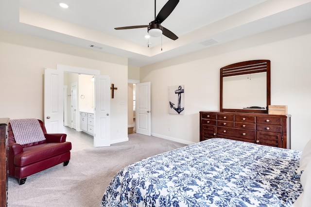 6423 Osier Cv, Bartlett, TN 38135 - bedroom with carpet floors, baseboards, a tray ceiling, a ceiling fan, and recessed lighting