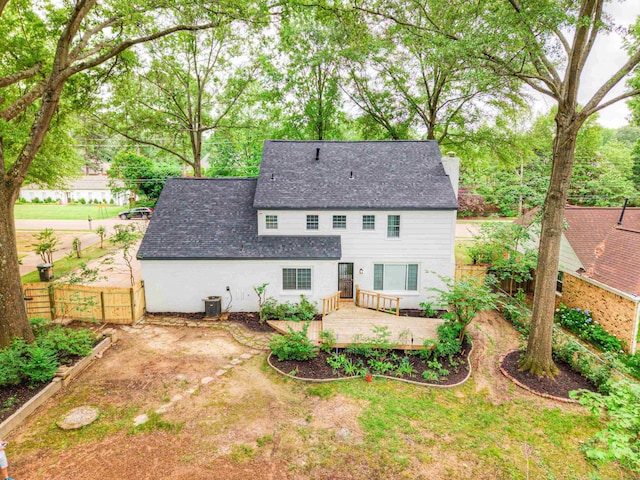 7238 Mcvay Rd, Germantown, TN 38138 - back of property with roof with shingles, a wooden deck, and central AC unit