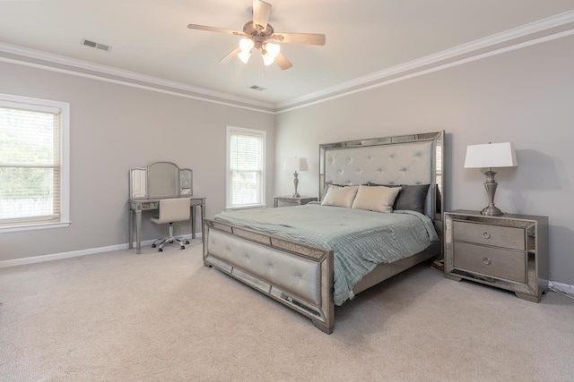 1796 Campden Dr, Collierville, TN 38017 - carpeted bedroom with ornamental molding, baseboards, an office area, and a ceiling fan