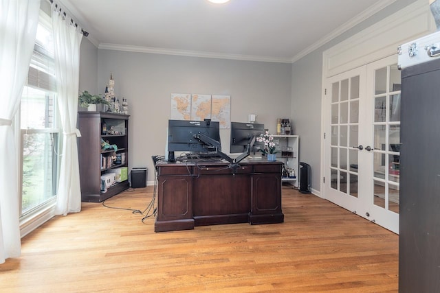 1796 Campden Dr, Collierville, TN 38017 - home office with french doors, plenty of natural light, ornamental molding, and light wood-style flooring