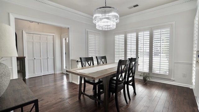 2670 Dibrell Trail Dr, Collierville, TN 38017 - dining space with a chandelier, dark wood finished floors, baseboards, and ornamental molding
