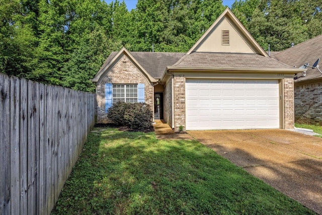 view of front of house featuring brick siding, a garage, driveway, and a shingled roof