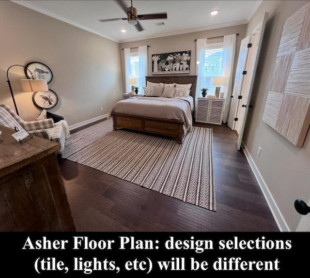 4844 Lyla Ln, Collierville, TN 38017 - bedroom with ornamental molding, multiple windows, baseboards, wood finished floors, and recessed lighting