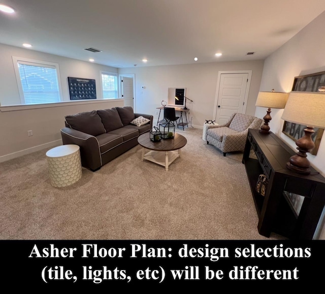 4844 Lyla Ln, Collierville, TN 38017 - living room featuring carpet floors, recessed lighting, and baseboards
