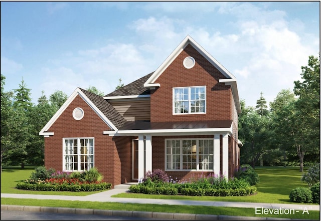 4844 Lyla Ln, Collierville, TN 38017 - traditional home with brick siding, a front lawn, and roof with shingles