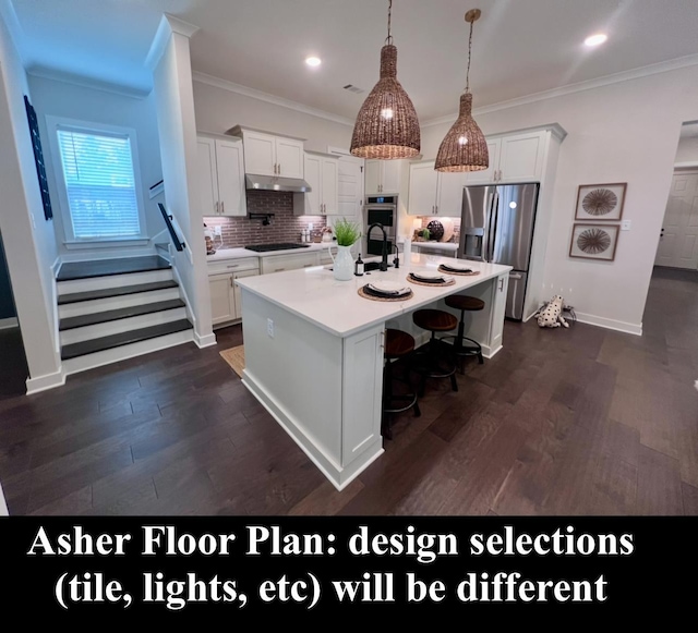4844 Lyla Ln, Collierville, TN 38017 - kitchen featuring stainless steel appliances, white cabinets, dark wood finished floors, crown molding, and recessed lighting