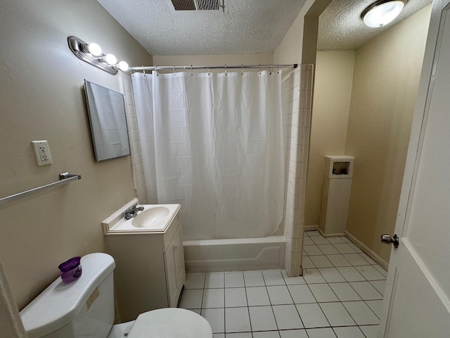 1591 Michael St, Memphis, TN 38111 - full bathroom with a textured ceiling, toilet, shower / tub combo with curtain, tile patterned flooring, and vanity