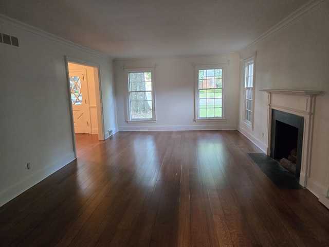 137 Perkins Ext, Memphis, TN 38117 - unfurnished living room with ornamental molding, dark wood-style flooring, a fireplace with flush hearth, and baseboards