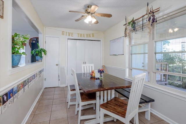 4357 Water Briar Rd, Millington, TN 38053 - dining area with a ceiling fan, light tile patterned floors, baseboards, and a textured ceiling